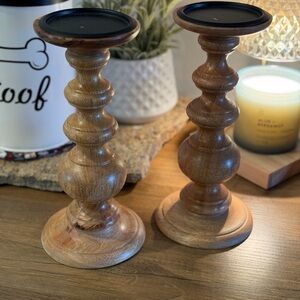 Elegant Wooden Candle Holders - Brown set of 2